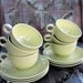 Vintage Cups Saucers Yellow Speckled Taylor Smith Taylor Pebbleford Sunburst Set of 6 Mid Century Art Deco Cottage Chic