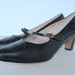 Vintage Ferragamo Heels Navy Leather Spectator Mary Janes Size 7 1/2 Retro Strappy Pump