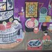 Large Cotton Batik Folk Art - Hand Painted Market Restaurant Kitchen Shop Scene