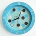 Children/ nursery wall clock- Brown and Blue Bubbles- hand painted on round wooden clock