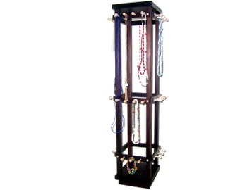 Spinning Necklace Display, Necklace Holder, 4-sided Revolving Necklace and Bracelet Stand, Peruvian Walnut. Jewelry Display - Jewelry Holder