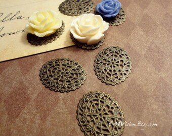 20pcs of Antiqued Solid Brass High Quality Victorian Oval Lace Flower Filigree Base Connectors Gz S01