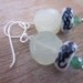 Sterling silver earrings with jade flower, Delft Blue ceramic & emarald bead
