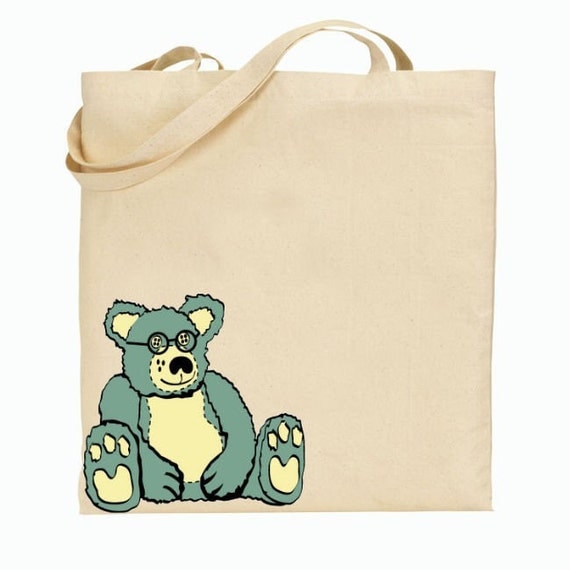 Eco Friendly Canvas Tote Bag - Reusable Grocery Bags - Retro Toy Bear