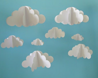 Two Separate Hanging Cloud Mobiles, Hanging Baby Mobile, 3D Paper Mobile, Nursery Mobile, Baby mobile