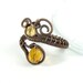 Copper amber brown ring antiqued rustic handmade wire wrapped jewelry