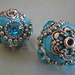 Vintage DIY Detailed Beads Tiffany Blue Color 22mm x 24mm, 4pcs with Silver details, Blue Rhinestones Through hole for jewelry making, craft