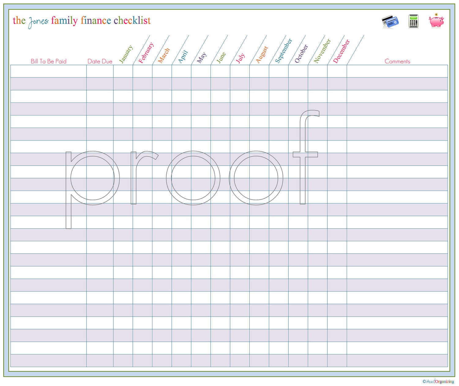 format landscape paper Finance iheartorganizing Personalized Printable by Checklist