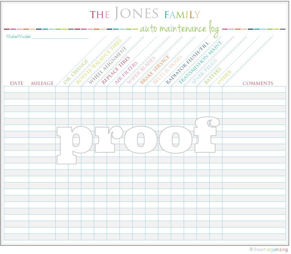 Personalized Automobile Vehicle Maintenance Log Printable