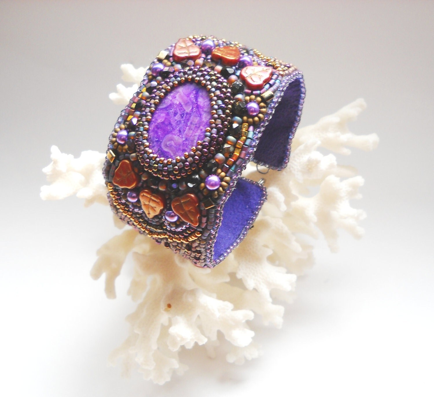 Spicy India Bead Embroidered Bracelet Cuff by PreciousHeartBeads