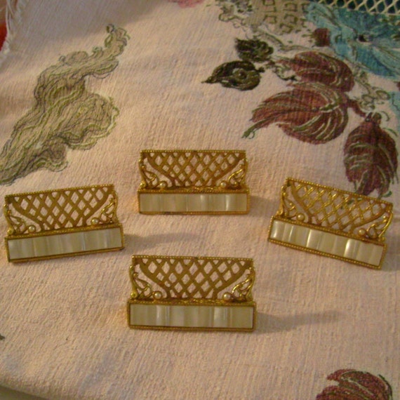 RESERVED Vintage place card holders set of 4 with pearls and