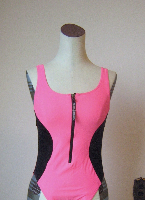Fluorescent Neon Pink Body Glove Zip Up by RetroFascination