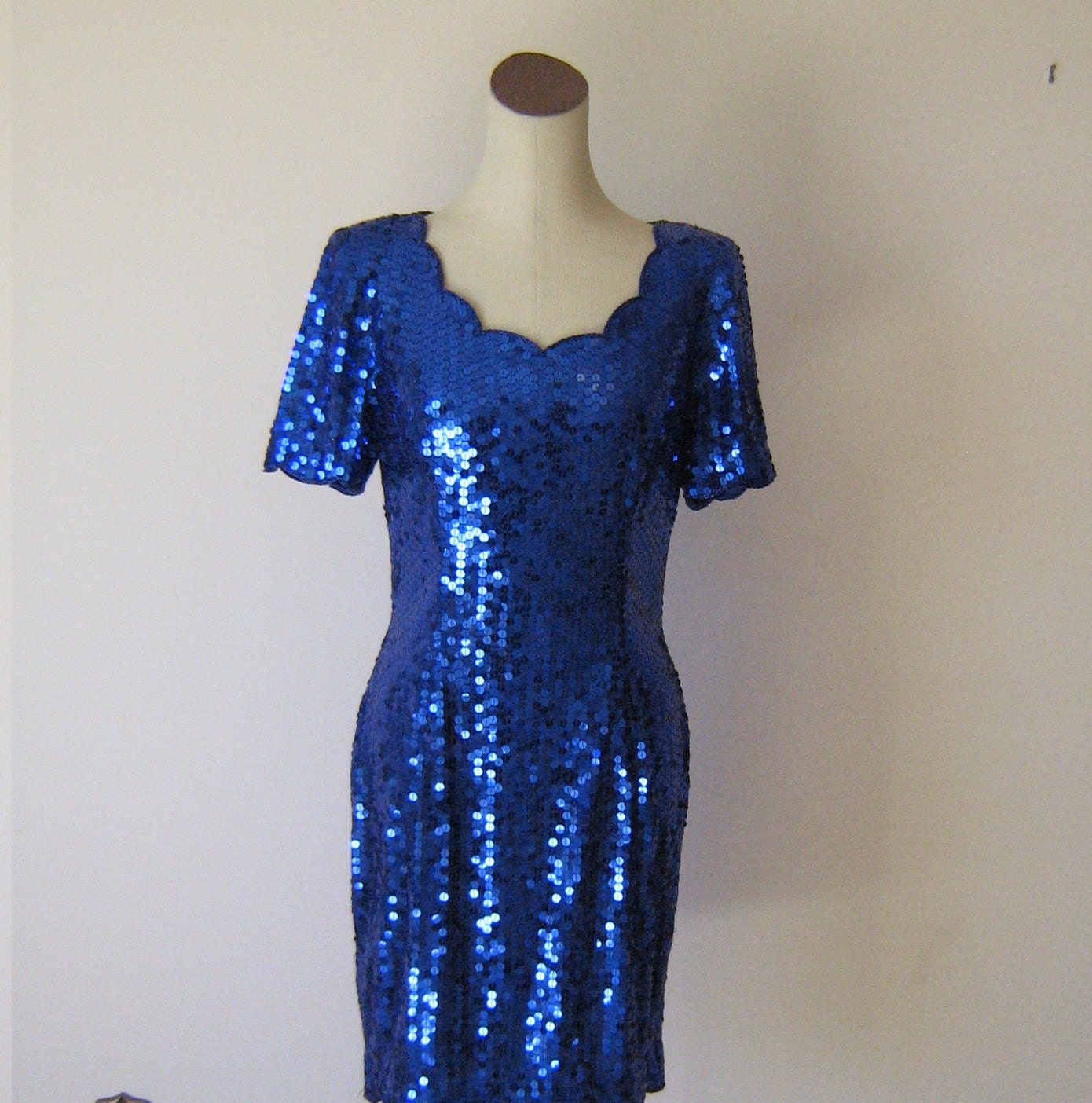 Electric Blue Scalloped Sequin Cocktail Dress Niteline Glam