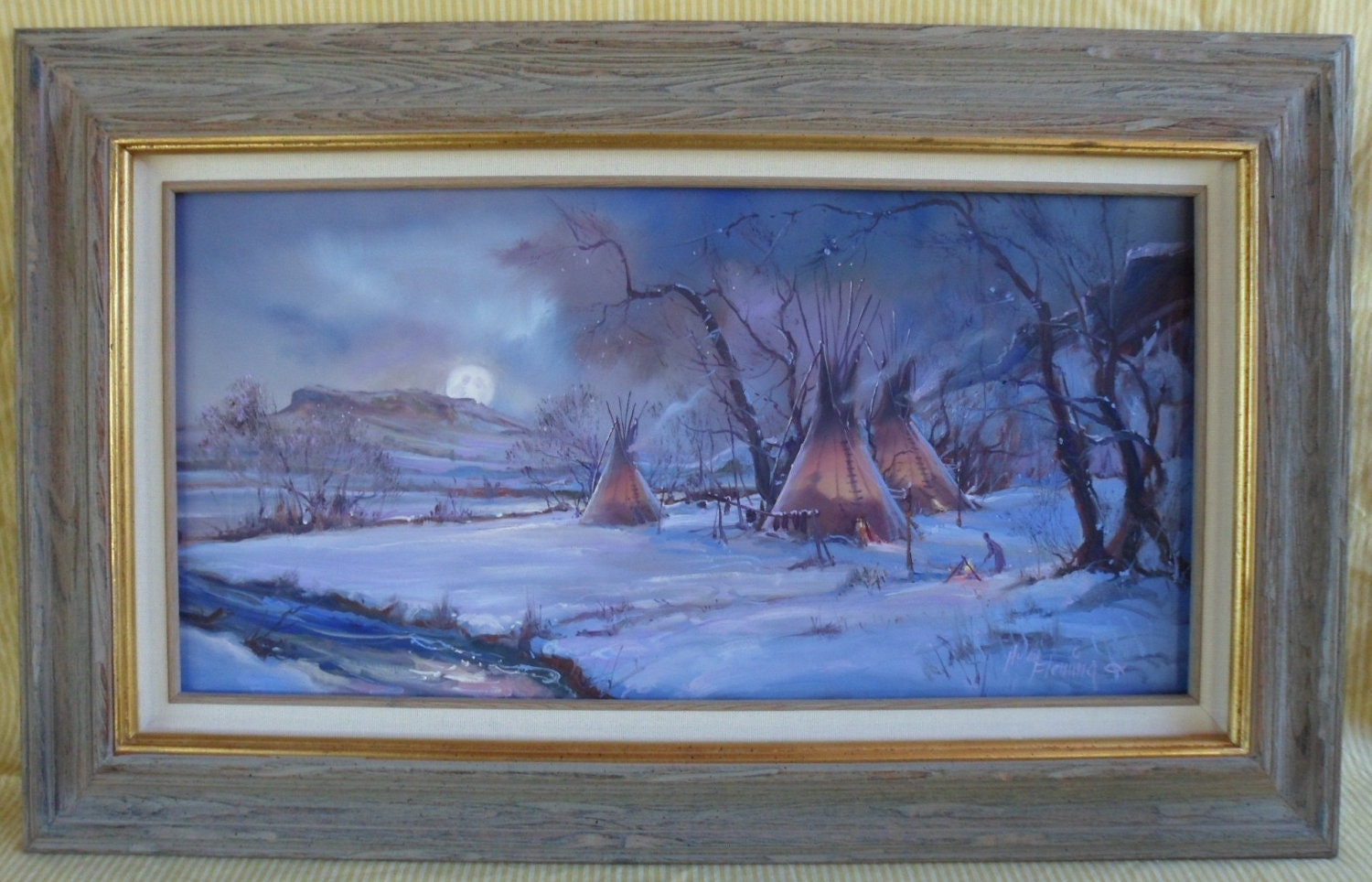 Original Indian Camp Oil Painting by Hulan Fleming 1991