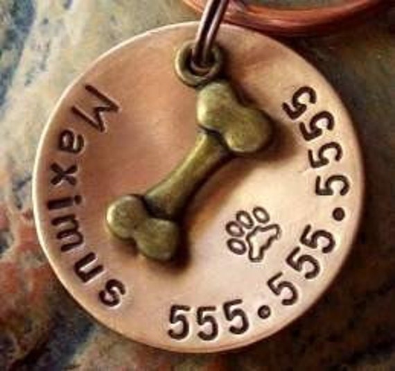 Dog Bone Tag Pet ID Tags Tag (Antique Soup Bone) Personalized/Customizable
