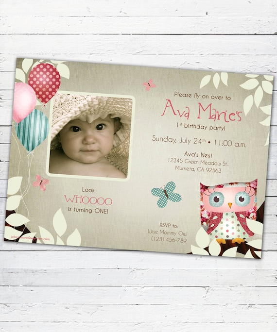 Owl Birthday Invitation-- Custom Photo Card Il_570xn