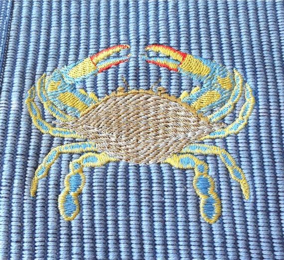 Set of 4 Blue Crab Placemats Machine Embroidery Cotton Ocean