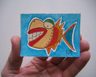 Fish J42, ACEO, Original Watercolor by Fig Jam Studio