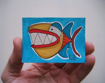Fish J43, ACEO, Original Watercolor by Fig Jam Studio