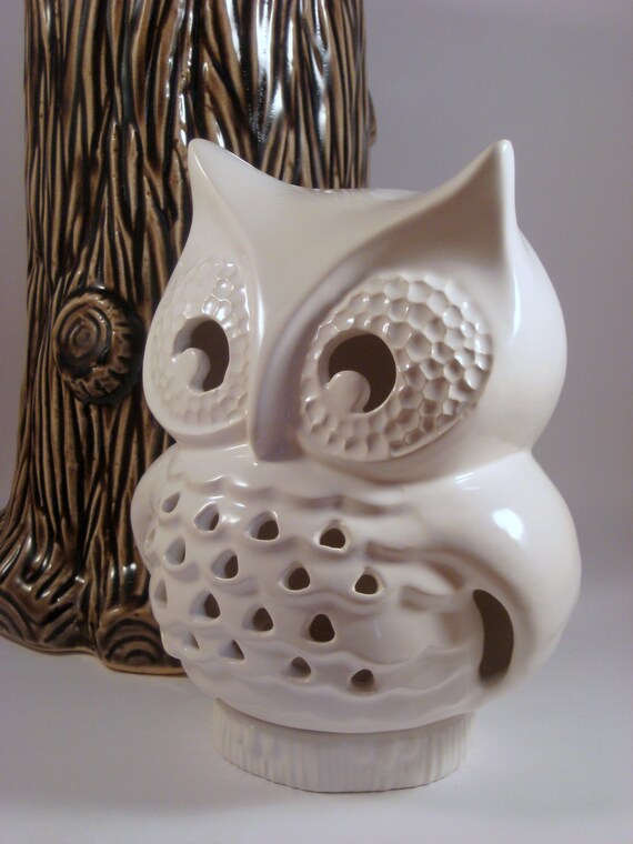 Ceramic Vintage Lantern Owl White by modclay on Etsy