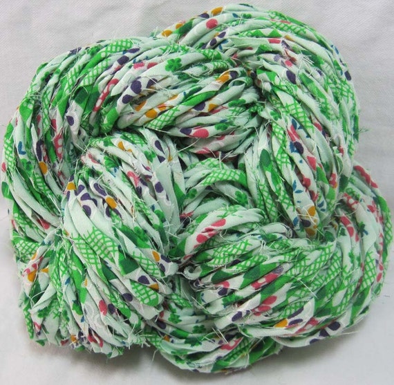 Rag yarn Handspun cotton fabric yarn green with multi