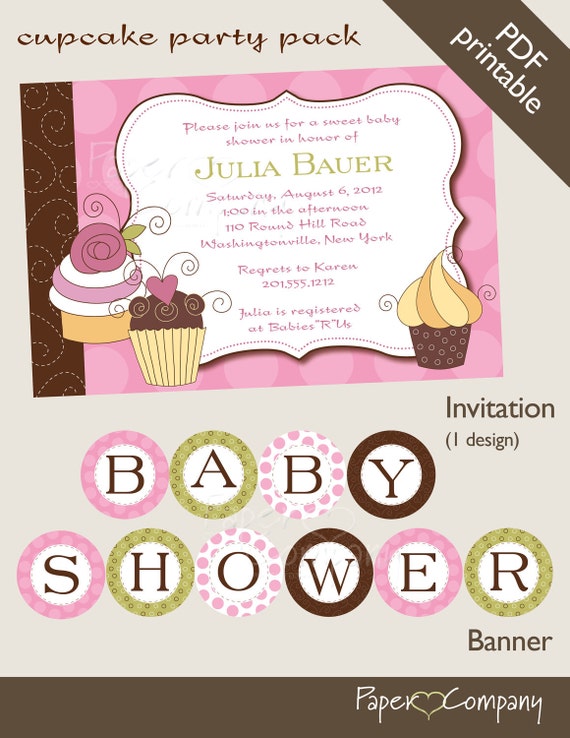 CUPCAKE CHIC Girl Baby Shower Party Package Event Printable diy Customizable Il_570xn