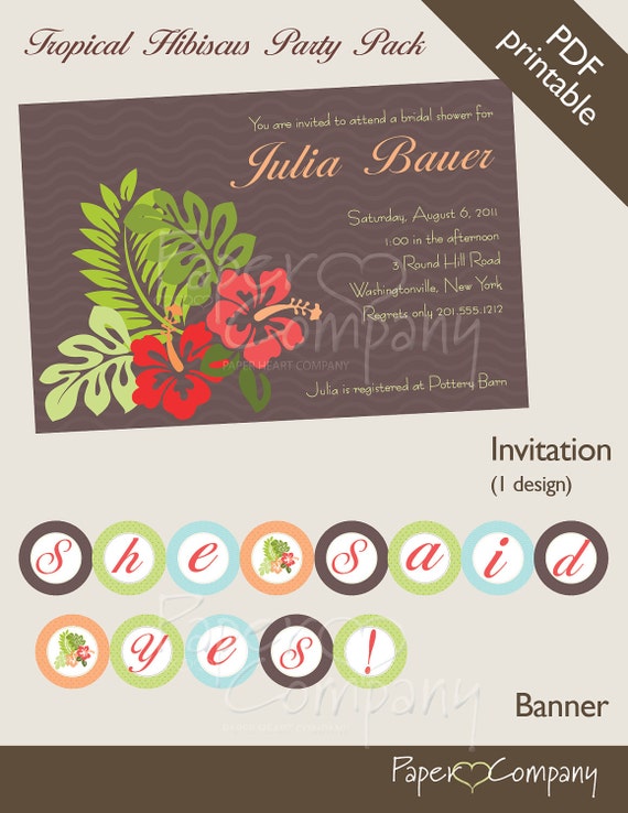 TROPICAL HIBISCUS BRIDAL Shower Baby Shower Party Pack Printable, diy Il_570xn