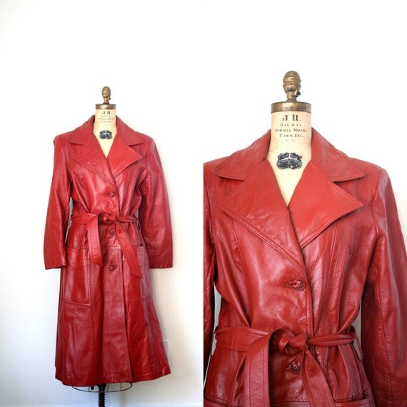 Reserved for S . vintage leather trench coat BURNT by AgeofMint