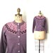 vintage cardigan sweater FAIR ISLE handknit wool TWEEDY plum and mauve