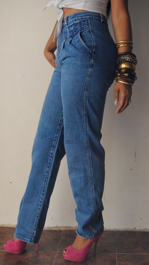 Vintage High Waisted Tapered Jeans pleated front jeans M