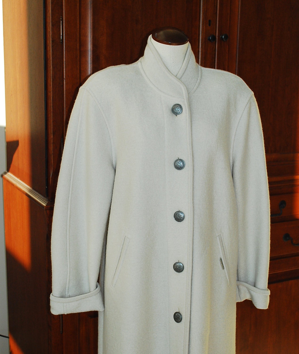 Geiger Wool Coat Made in Austria Pewter Buttons Mid Calf