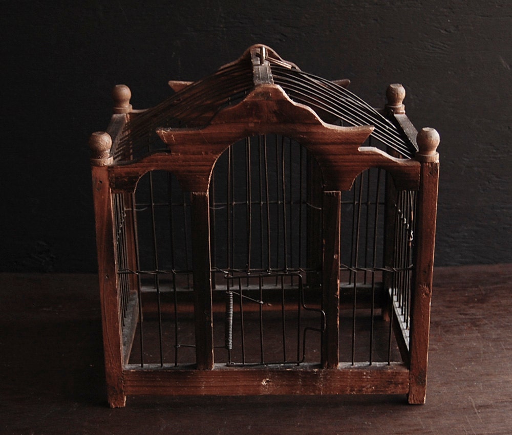 Antique Wooden Rustic Bird Cage by BriarwoodCo on Etsy