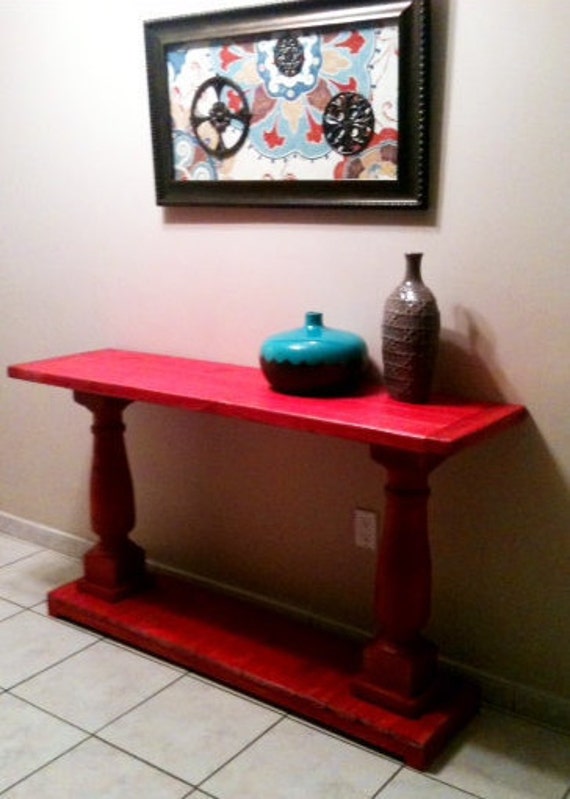 Console Table Handcrafted Shabby RED With Balustrade Legs