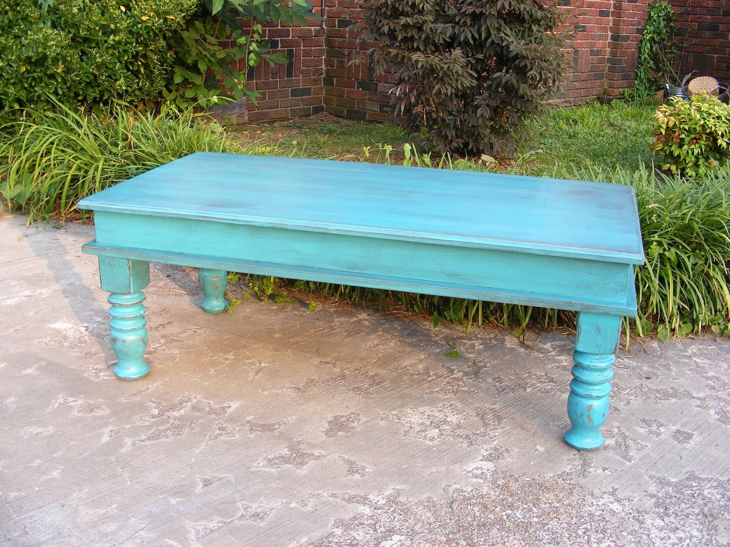 Mystic Blue Coffee Table with Beautiful Hand Carved Legs And