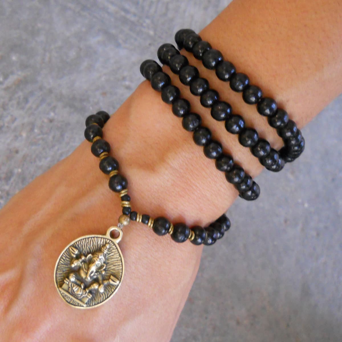 strength 108 mala wood prayer beads and African trade bead by lovepray