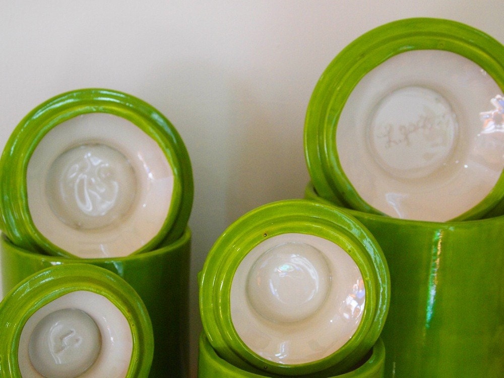 Picholine Olive Green Ceramic Canisters Set of 4