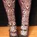 Printed Tights Small/Medium Art Nouveau Pattern Purple and Silver