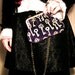 Antique Keys Small Printed Handbag Gold on Royal Purple Velvet Steampunk Victorian Brass Frame Purse with Chain