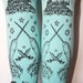 Pirate Printed Narwhal Tights Small Black Pearl on Duck Egg Blue Womens Nautical Tattoos Octopus Squid Sailor