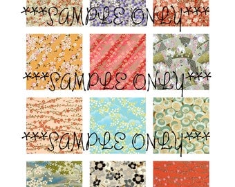 Set of 48 Japanese Chiyogami Yuzen Washi Collage 2 x 2 Inch Square 4 Digital Image Sheets Printable DIY Scrapbook Jewelry Instant Download