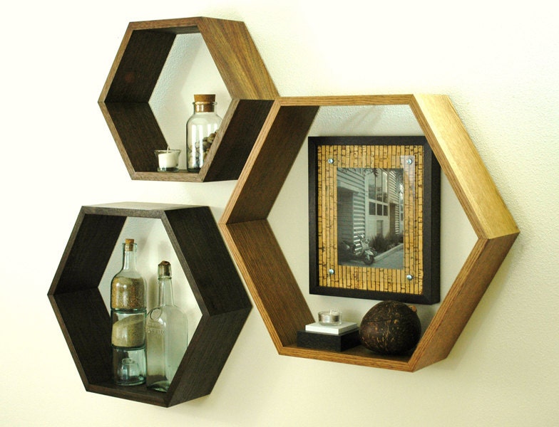 Hexagon floating shadow box shelves