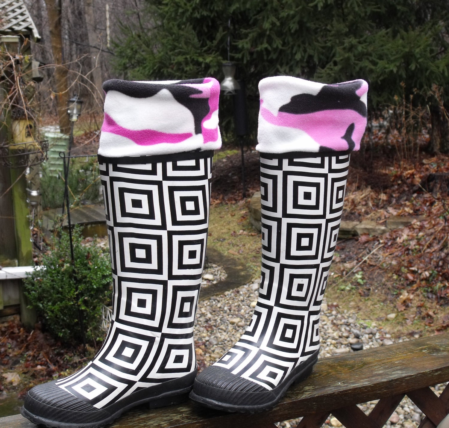Fleece Rain BOOT LINER GI Jane camouflage with white sock.