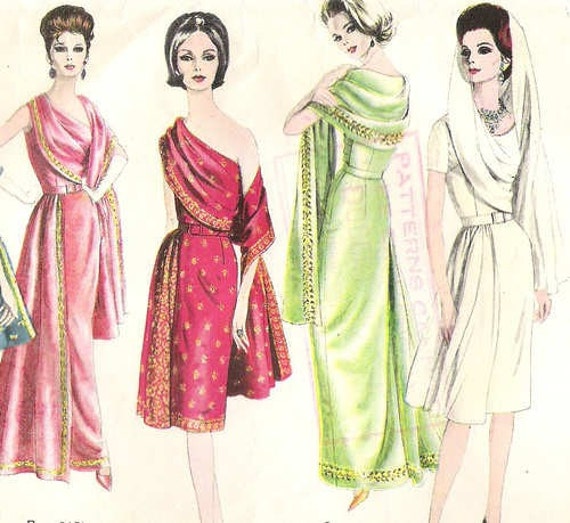 Vintage Early 1960s Stylish VOGUE Sari Dress Sewing Pattern 36