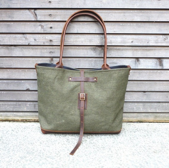 recycled vintage canvas made into a carry all/tote bag with