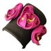 SALE Pink Leather Flowers Cuff Black Leather Bracelet