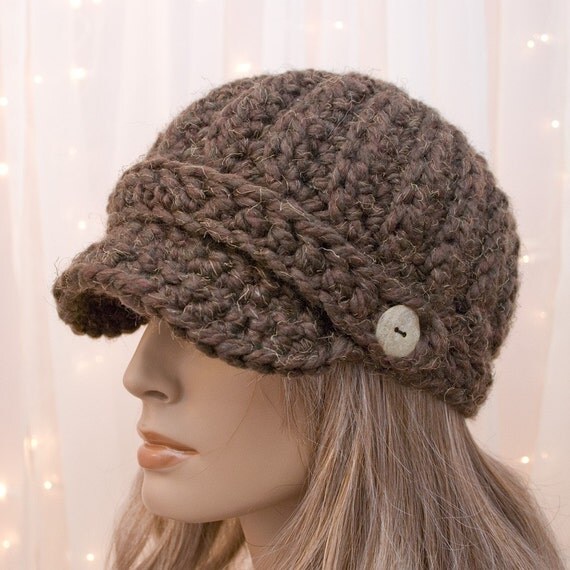 Items similar to Crochet Newsboy Hat - Wool Newsboy - Wood - Brown ...
