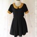 LIMITED - Alice In Wonderland II - Vintage Retro Inspired Dress Black Toned With Polka Dot Mustard Peter Pan Collar Pleated Skirt