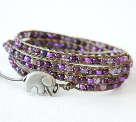 Purple and Pink GOOD LUCK ELEPHANT leather by theluckyelephant