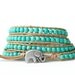 Lucky Elephant Leather Wrap Bracelet - Tan Leather with Turquoise and GOOD LUCK ELEPHANT