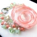 RESERVED for jamiehunsaker1 Corsage Bracelet Satin Flower Poppy and Crystal in Pink and Mint Green
